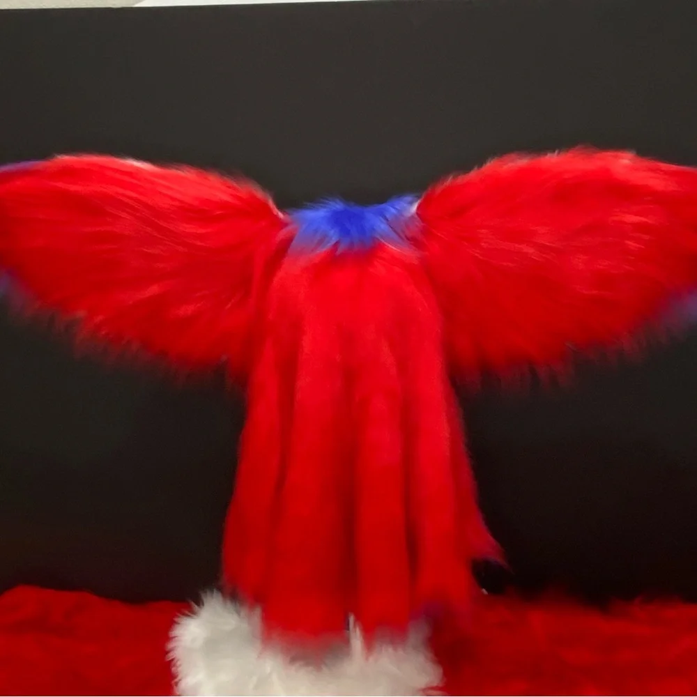 Dino Furry Mask. Patriotic Red White and Blue Glitter Fursuit Head  read detail